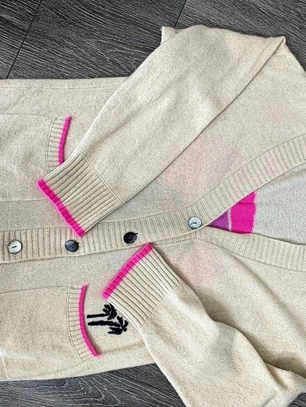 Brodie Malibu Sunset Cashmere Cardigan Cream & Pink Small